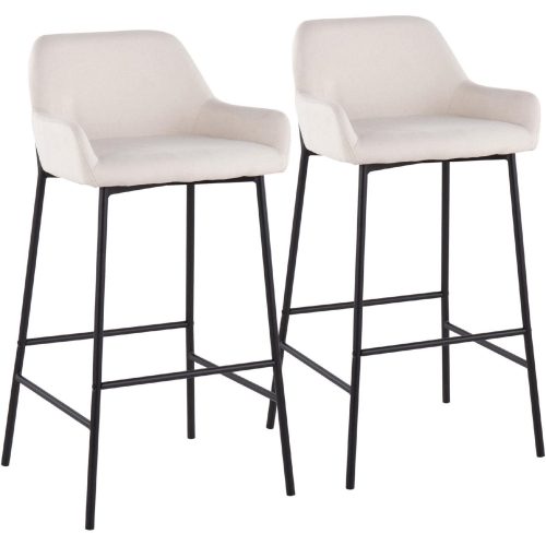 Daniella 30" Bar Stool in Cream Fabric & Black Metal (Set of 2)